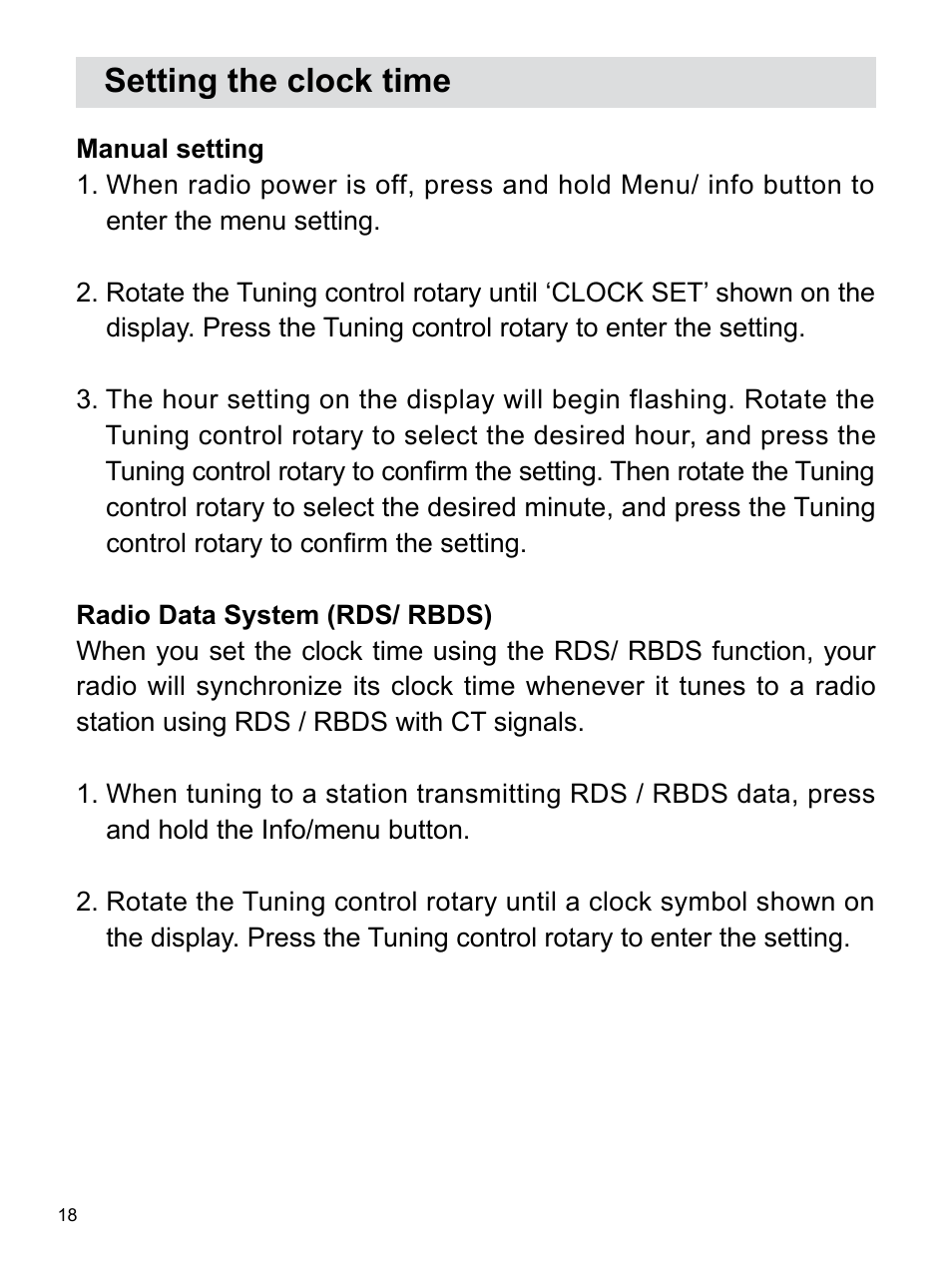 Setting the clock time | Sangean WR-22 (V1) User Manual | Page 19 / 41