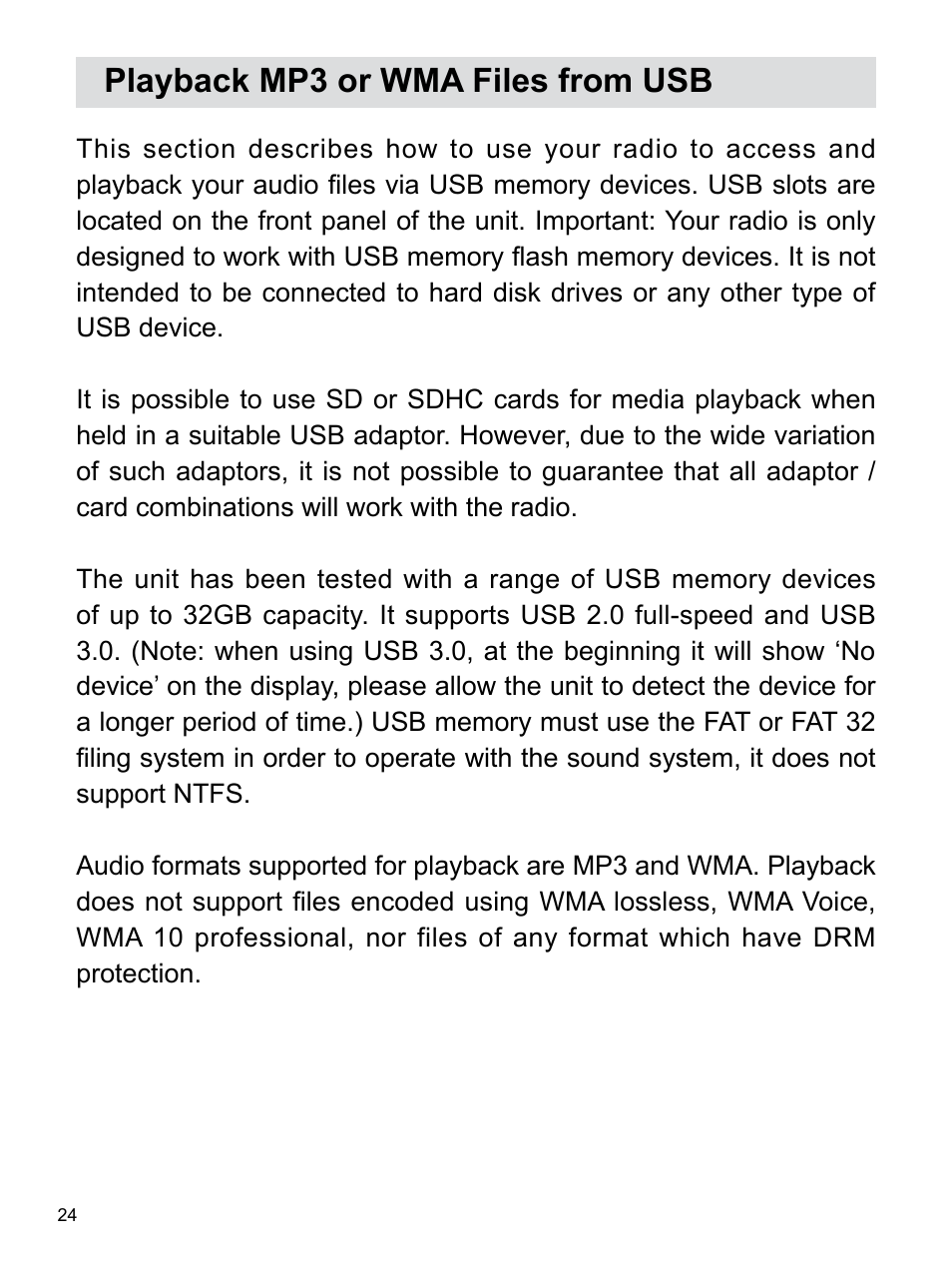 Playback mp3 or wma files from usb | Sangean WR-22 (V1) User Manual | Page 25 / 41