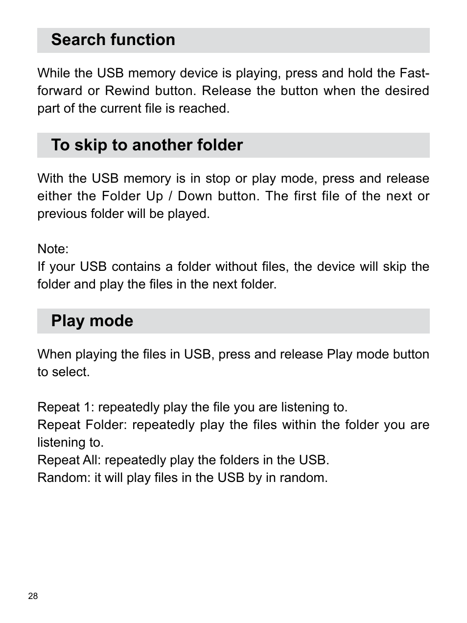 Search function, Play mode | Sangean WR-22 (V1) User Manual | Page 29 / 41