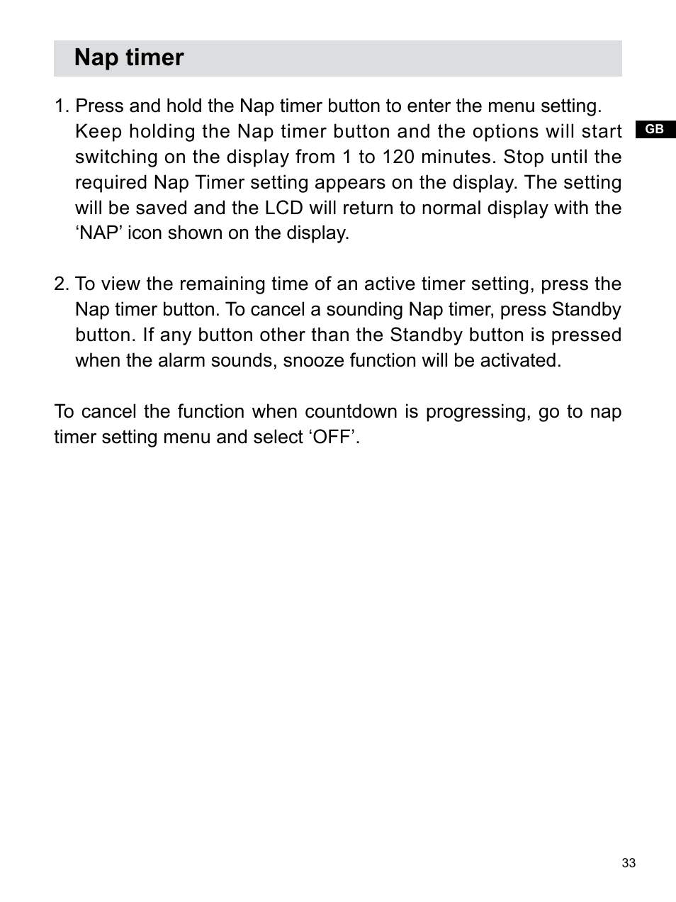 Nap timer | Sangean WR-22 (V1) User Manual | Page 34 / 41