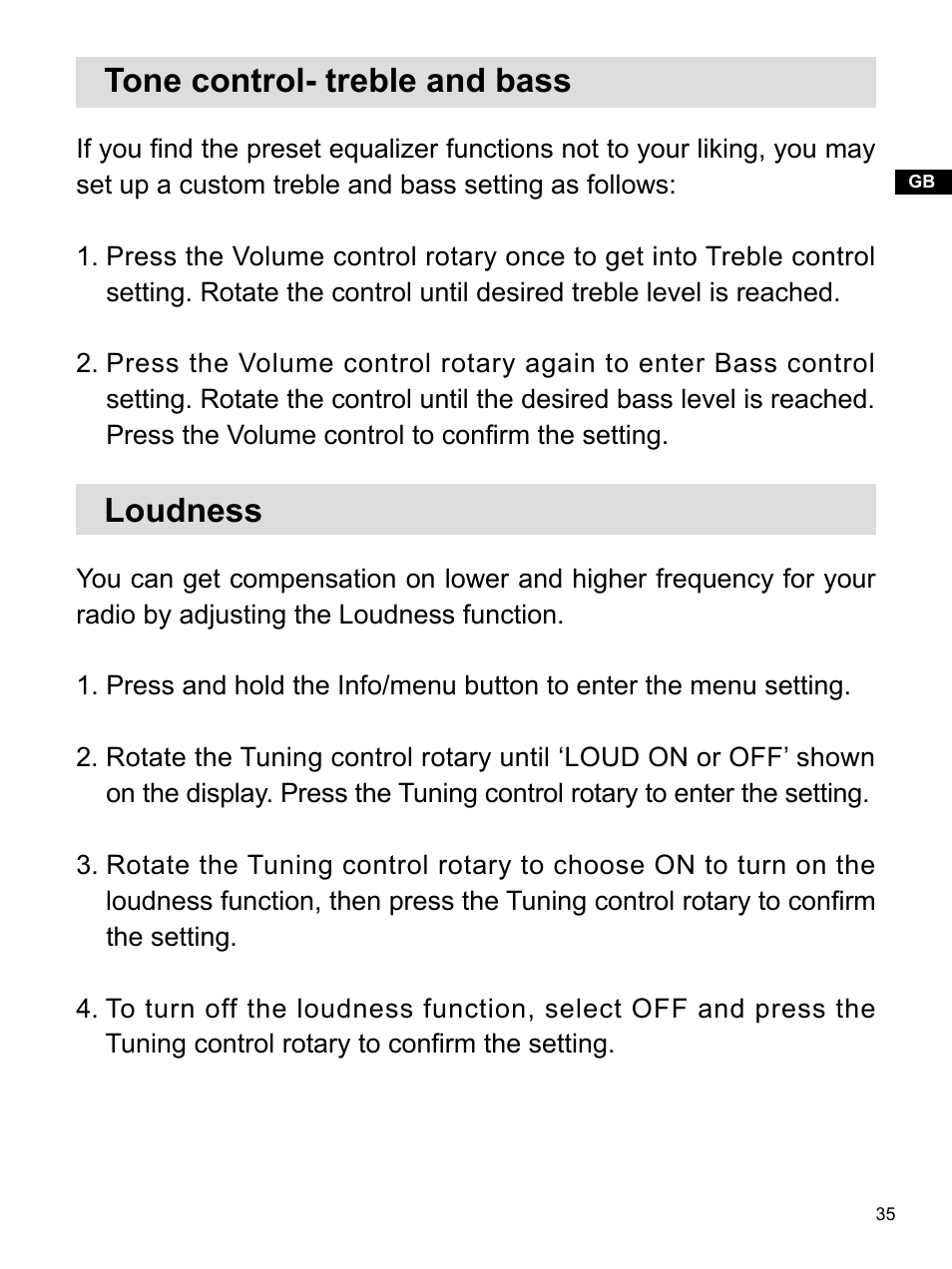 Tone control- treble and bass, Loudness | Sangean WR-22 (V1) User Manual | Page 36 / 41