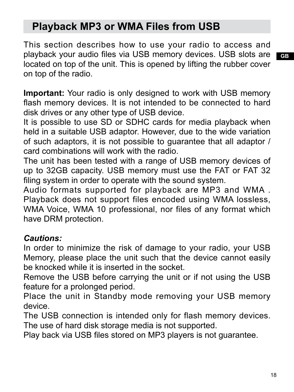 Playback mp3 or wma files from usb | Sangean PR-D14USB (R1) User Manual | Page 19 / 23