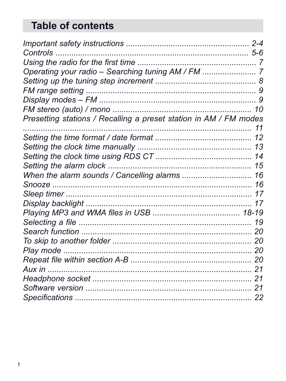 Sangean PR-D14USB (R1) User Manual | Page 2 / 23