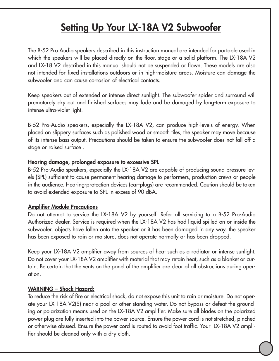 Setting up your lx-18a v2 subwoofer | ETI Sound Systems, INC LX18A V2 User Manual | Page 3 / 8