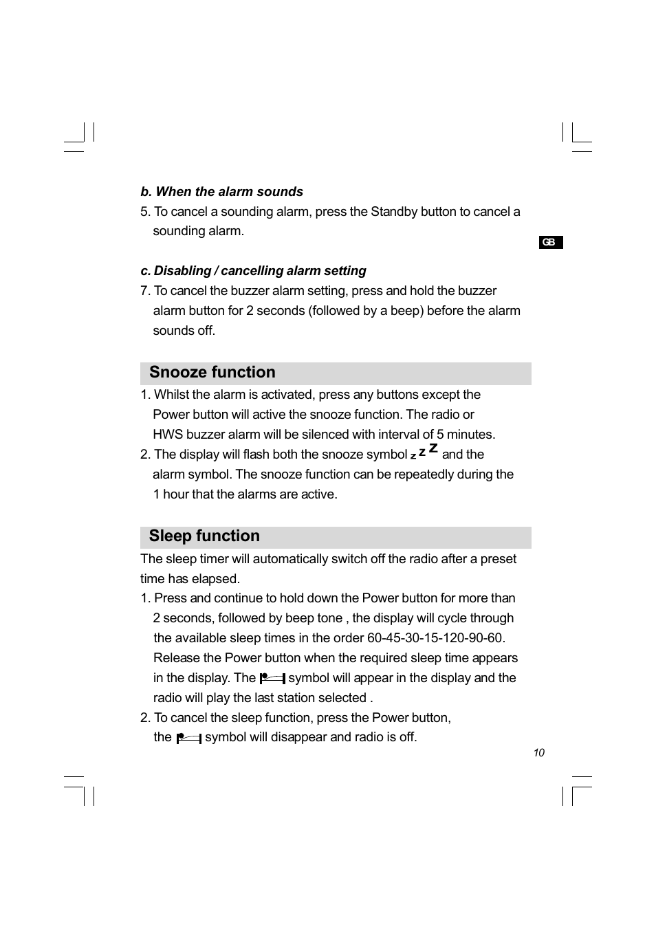 Snooze function, Sleep function | Sangean PR-D4 (R2) User Manual | Page 11 / 14