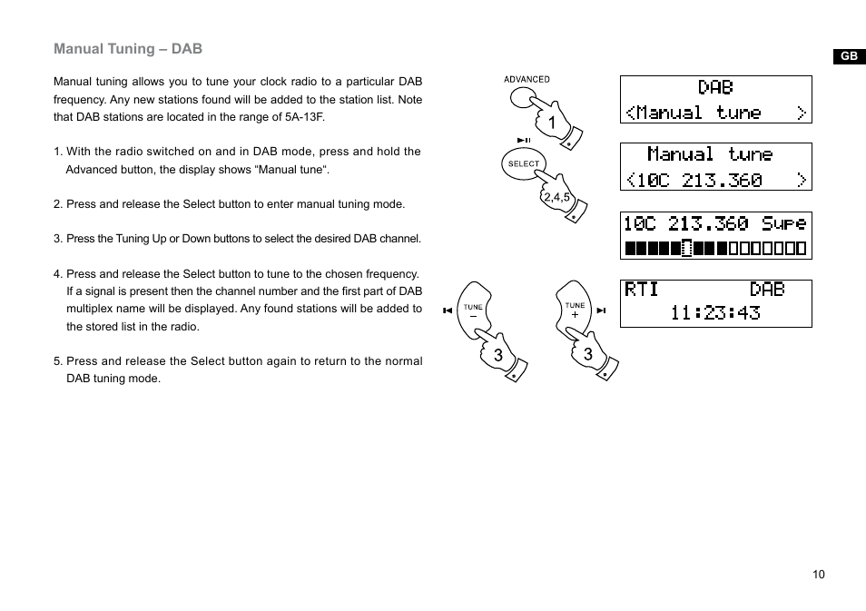 Manual tuning – dab | Sangean DDR-31BT (V1) User Manual | Page 11 / 36