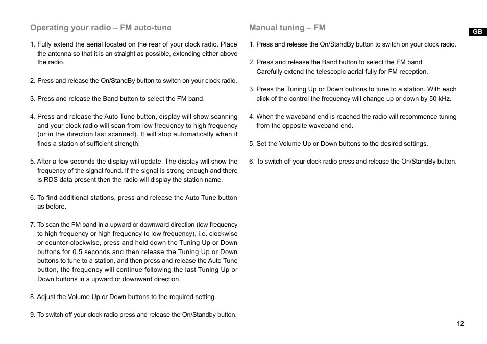 Operating your radio – fm auto-tune, Manual tuning – fm | Sangean DDR-31BT (V1) User Manual | Page 13 / 36