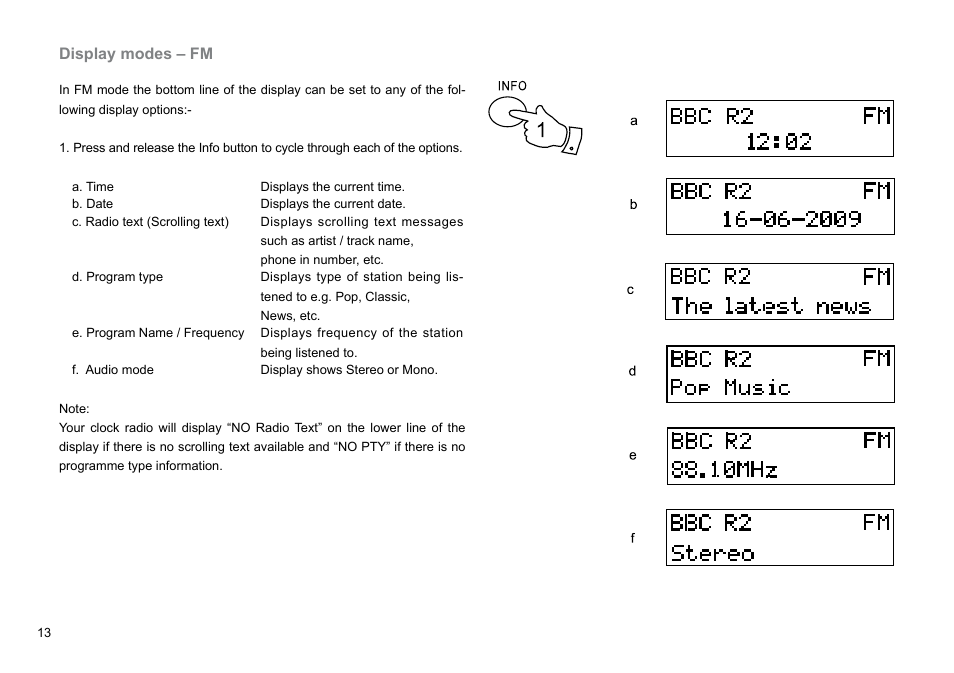Display modes – fm | Sangean DDR-31BT (V1) User Manual | Page 14 / 36