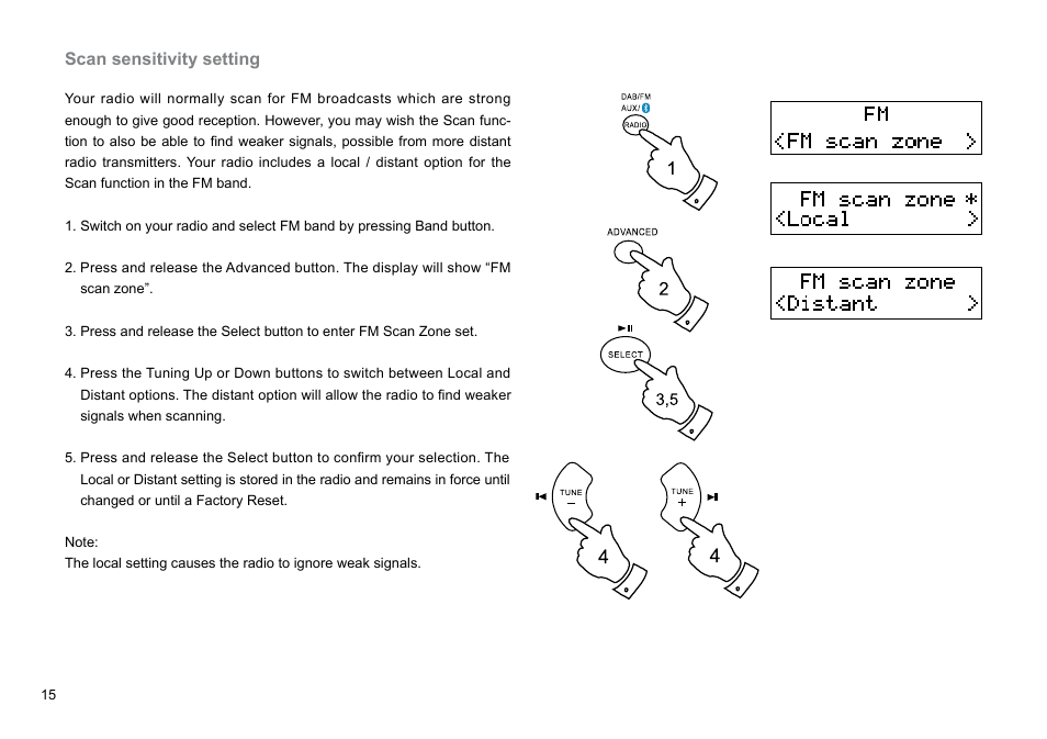 Scan sensitivity setting | Sangean DDR-31BT (V1) User Manual | Page 16 / 36