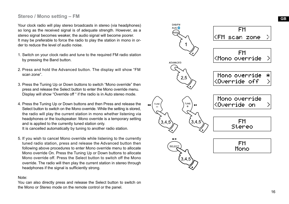 Stereo / mono setting – fm | Sangean DDR-31BT (V1) User Manual | Page 17 / 36