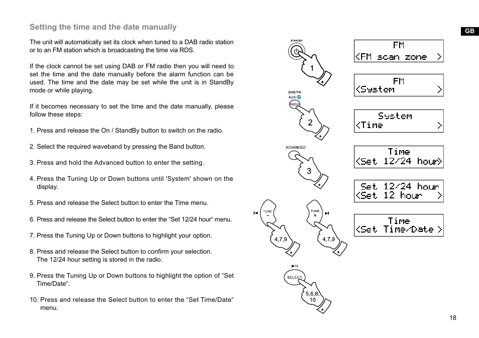 Setting the time and the date manually | Sangean DDR-31BT (V1) User Manual | Page 19 / 36