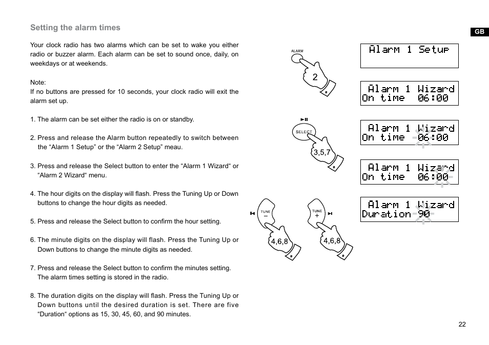 Setting the alarm times | Sangean DDR-31BT (V1) User Manual | Page 23 / 36