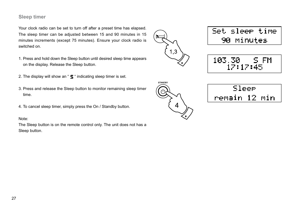 Sleep timer | Sangean DDR-31BT (V1) User Manual | Page 28 / 36