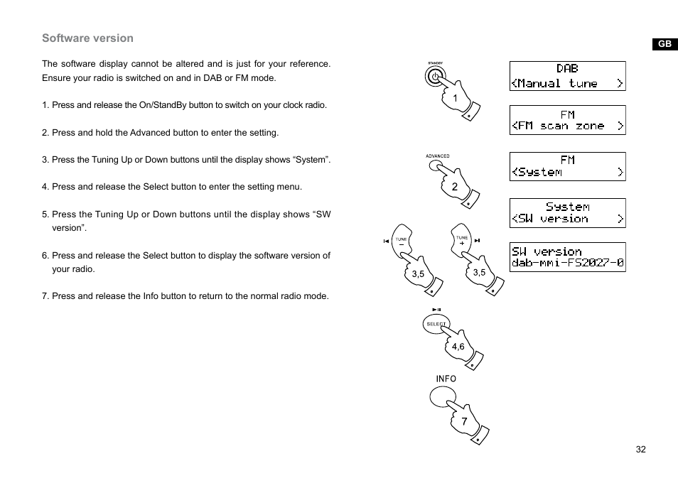 Software version | Sangean DDR-31BT (V1) User Manual | Page 33 / 36