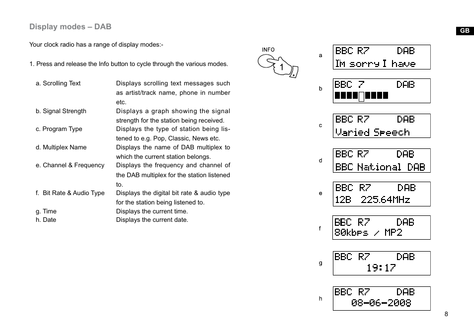 Display modes – dab | Sangean DDR-31BT (V1) User Manual | Page 9 / 36