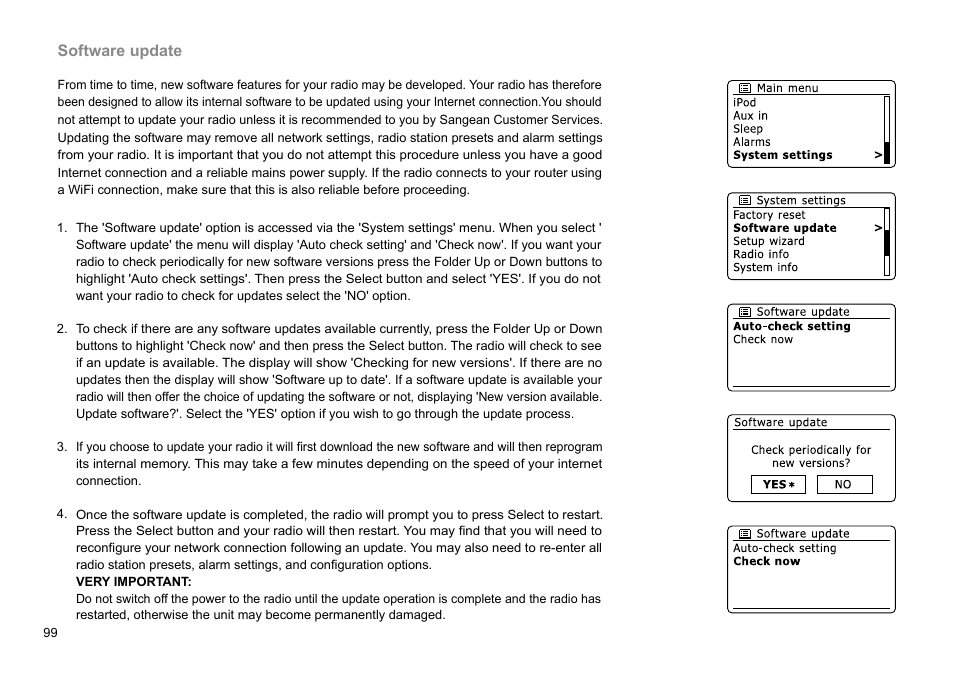 Software update | Sangean DDR-63+ (R1) User Manual | Page 100 / 107