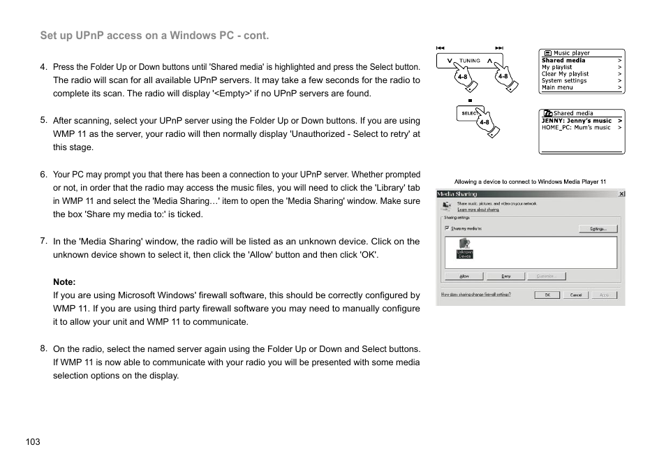 Set up upnp access on a windows pc - cont | Sangean DDR-63+ (R1) User Manual | Page 104 / 107