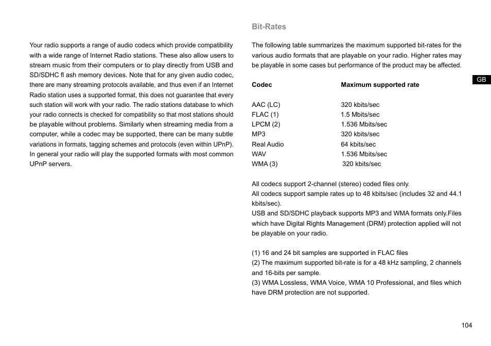 Bit-rates | Sangean DDR-63+ (R1) User Manual | Page 105 / 107
