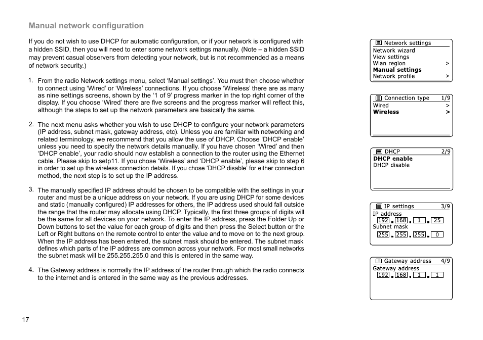 Manual network configuration | Sangean DDR-63+ (R1) User Manual | Page 18 / 107