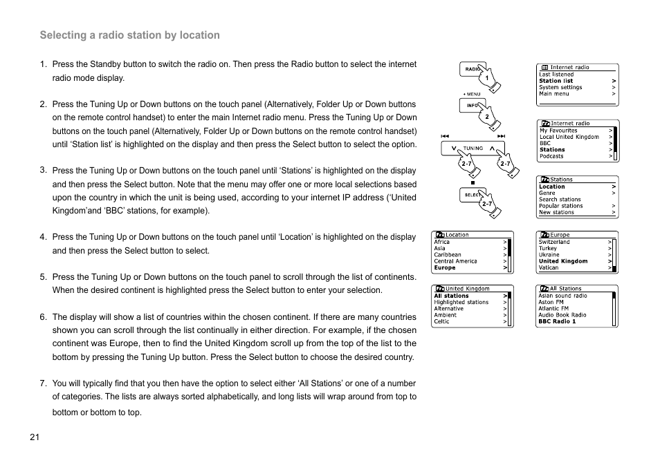 Selecting a radio station by location | Sangean DDR-63+ (R1) User Manual | Page 22 / 107