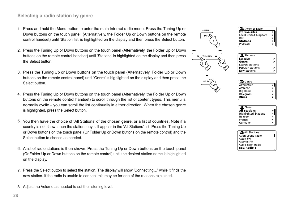 Selecting a radio station by genre | Sangean DDR-63+ (R1) User Manual | Page 24 / 107