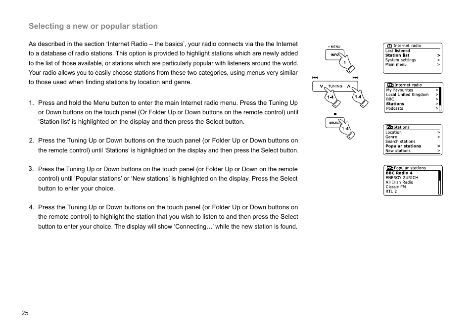 Selecting a new or popular station | Sangean DDR-63+ (R1) User Manual | Page 26 / 107