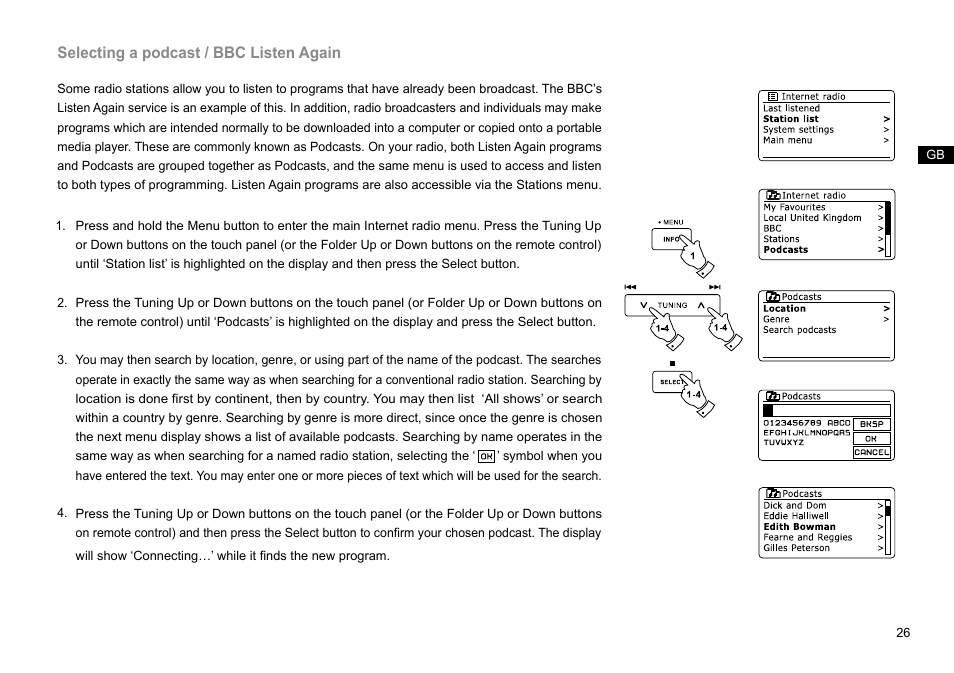 Selecting a podcast / bbc listen again | Sangean DDR-63+ (R1) User Manual | Page 27 / 107