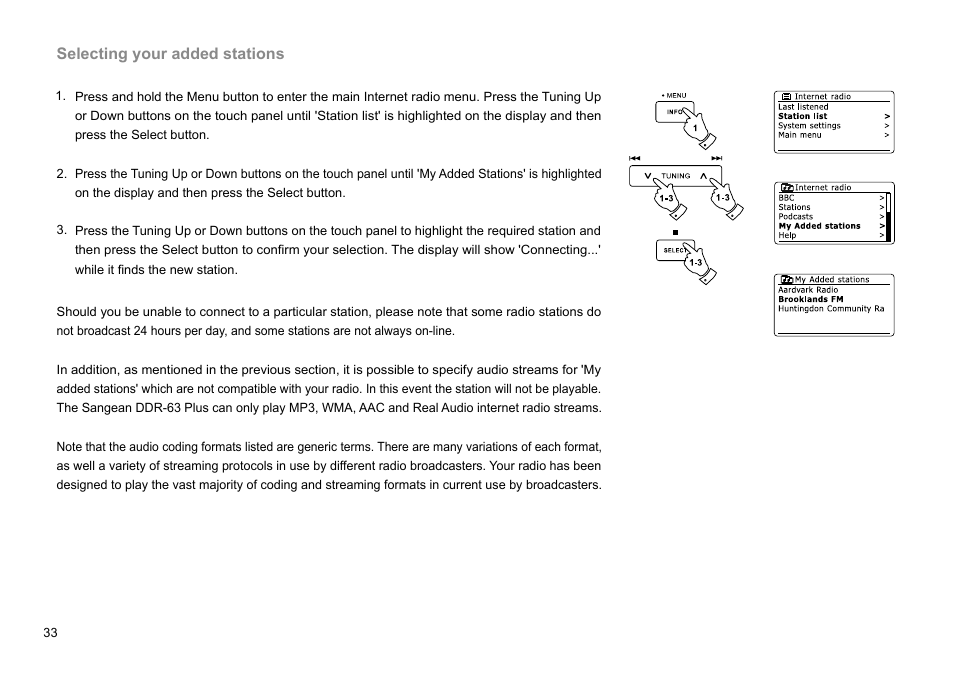 Selecting your added stations | Sangean DDR-63+ (R1) User Manual | Page 34 / 107