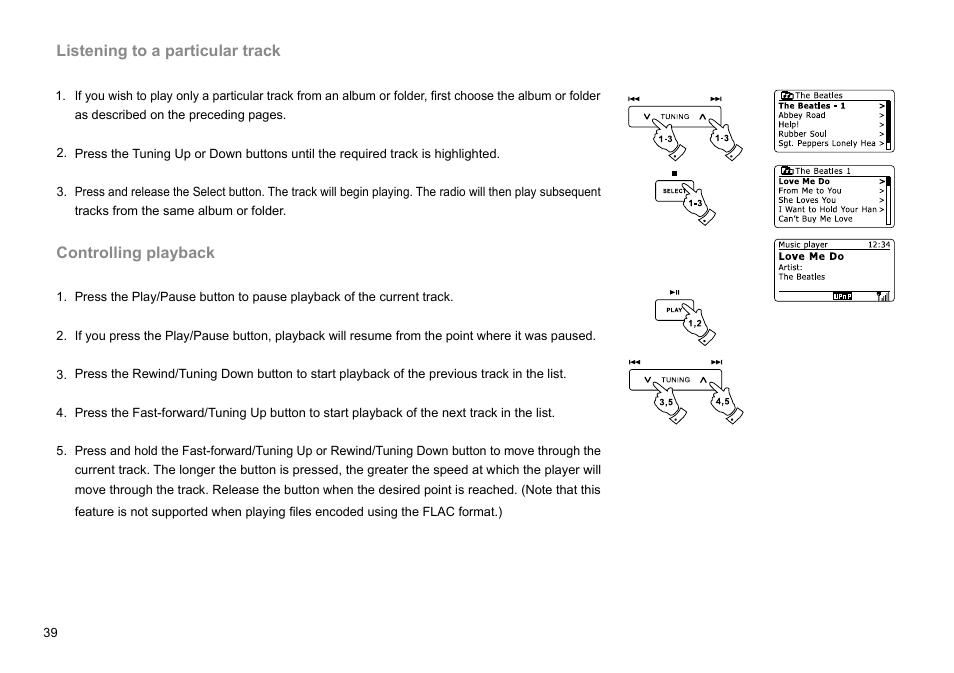 Listening to a particular track, Controlling playback | Sangean DDR-63+ (R1) User Manual | Page 40 / 107