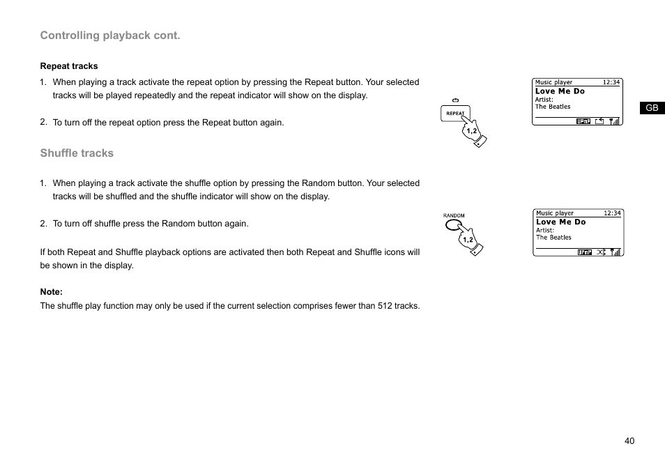 Shuffle tracks, Controlling playback cont | Sangean DDR-63+ (R1) User Manual | Page 41 / 107