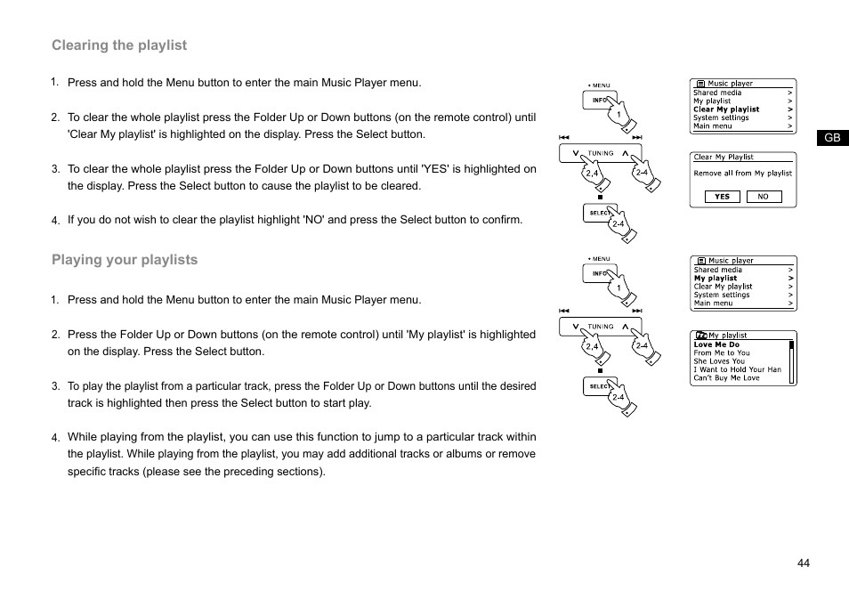 Clearing the playlist, Playing your playlists | Sangean DDR-63+ (R1) User Manual | Page 45 / 107