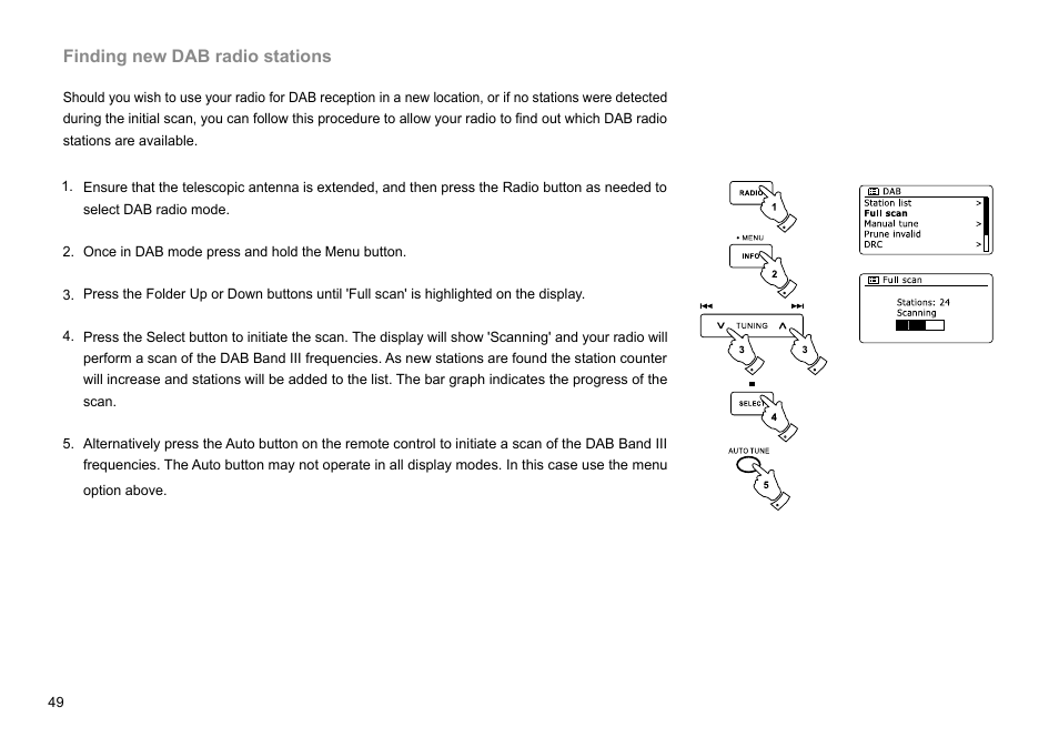 Finding new dab radio stations | Sangean DDR-63+ (R1) User Manual | Page 50 / 107