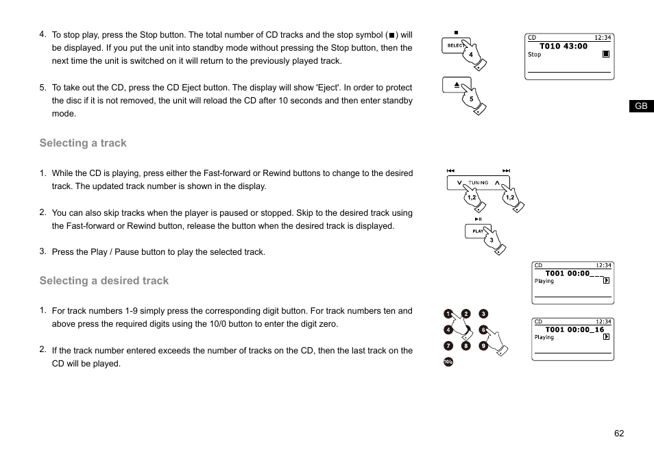 Selecting a track, Selecting a desired track | Sangean DDR-63+ (R1) User Manual | Page 63 / 107