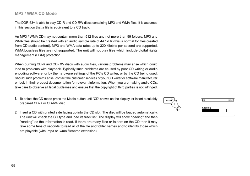 Mp3 / wma cd mode | Sangean DDR-63+ (R1) User Manual | Page 66 / 107