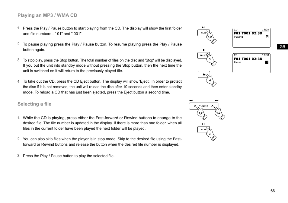 Playing an mp3 / wma cd, Selecting a file | Sangean DDR-63+ (R1) User Manual | Page 67 / 107