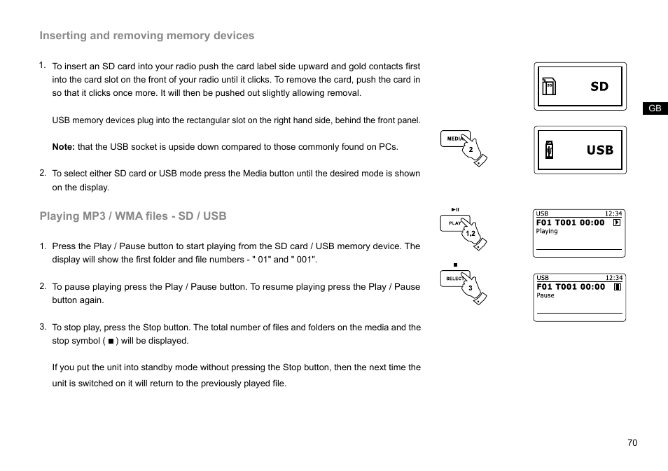 Playing mp3 / wma files - sd / usb | Sangean DDR-63+ (R1) User Manual | Page 71 / 107
