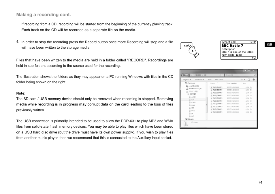 Making a recording cont | Sangean DDR-63+ (R1) User Manual | Page 75 / 107