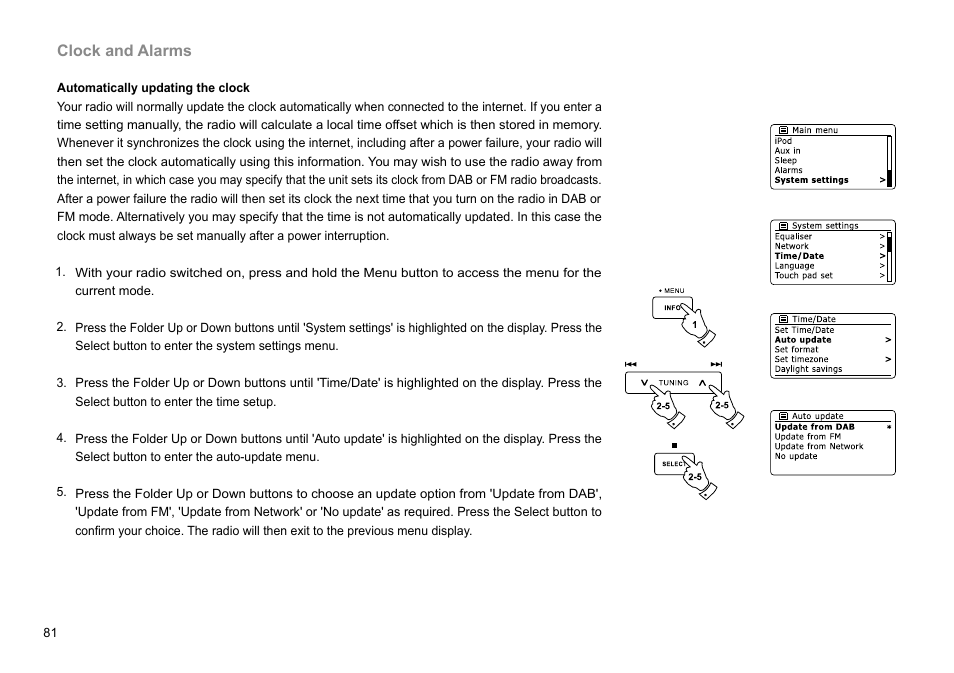 Clock and alarms | Sangean DDR-63+ (R1) User Manual | Page 82 / 107