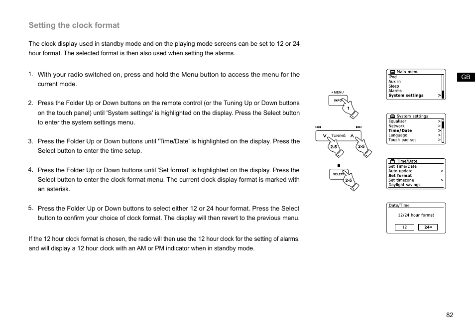 Setting the clock format | Sangean DDR-63+ (R1) User Manual | Page 83 / 107
