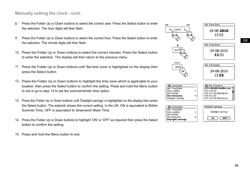 Manually setting the clock - cont | Sangean DDR-63+ (R1) User Manual | Page 85 / 107