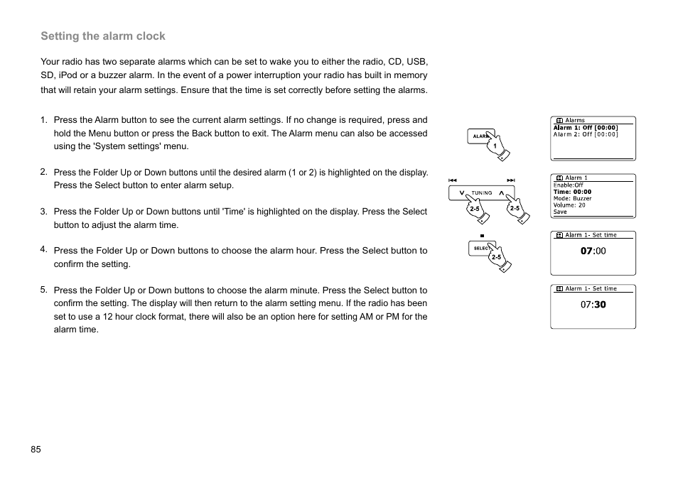 Setting the alarm clock | Sangean DDR-63+ (R1) User Manual | Page 86 / 107