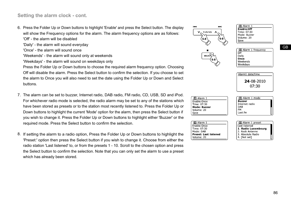 Setting the alarm clock - cont | Sangean DDR-63+ (R1) User Manual | Page 87 / 107