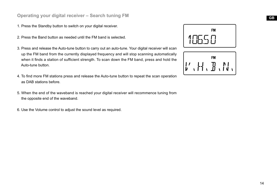 Operating your digital receiver – search tuning fm | Sangean DPR-45 (V1) User Manual | Page 15 / 33