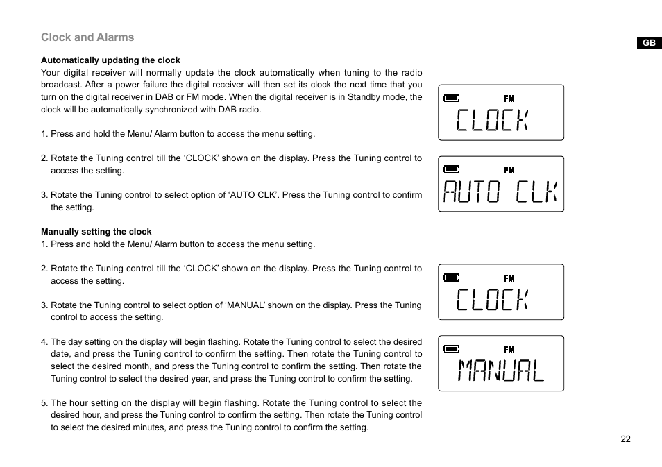 Clock and alarms | Sangean DPR-45 (V1) User Manual | Page 23 / 33