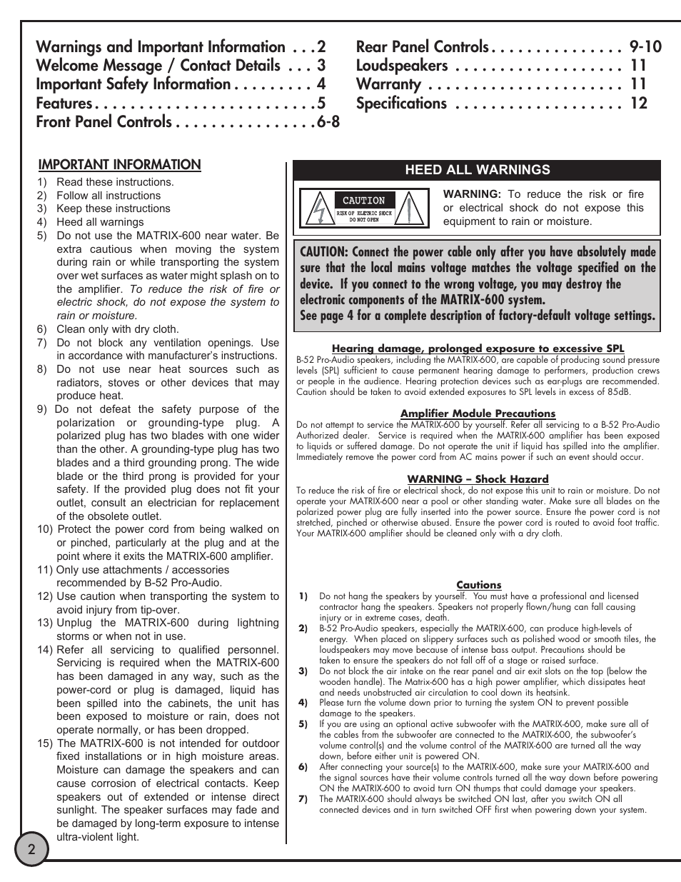 Important information, Heed all warnings | ETI Sound Systems, INC LHEC20 User Manual | Page 3 / 12