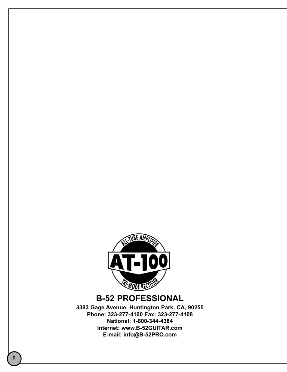 ETI Sound Systems, INC AT-100 User Manual | 8 pages
