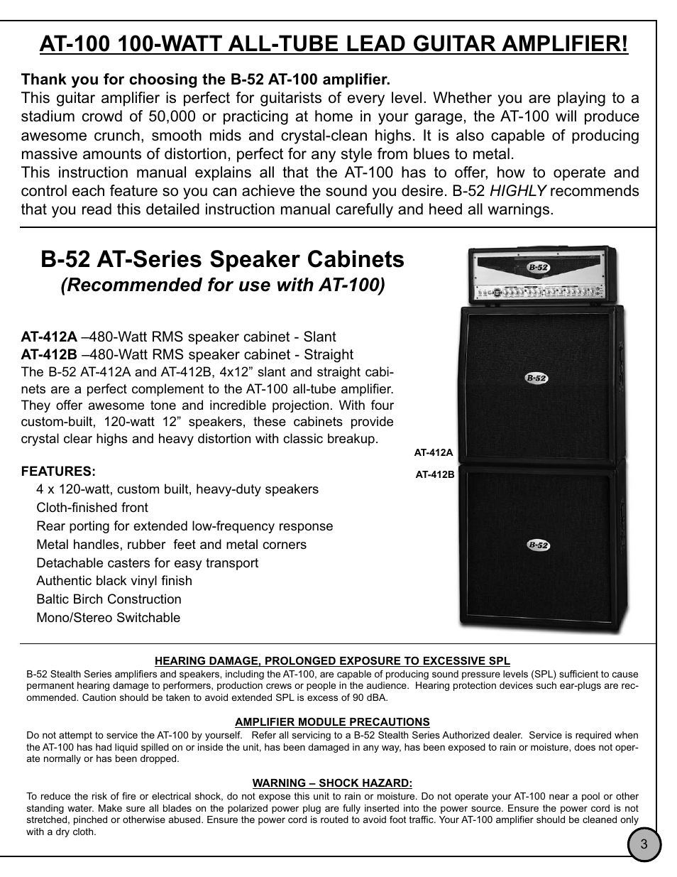 B-52 at-series speaker cabinets, Recommended for use with at-100) | ETI Sound Systems, INC AT-100 User Manual | Page 4 / 8