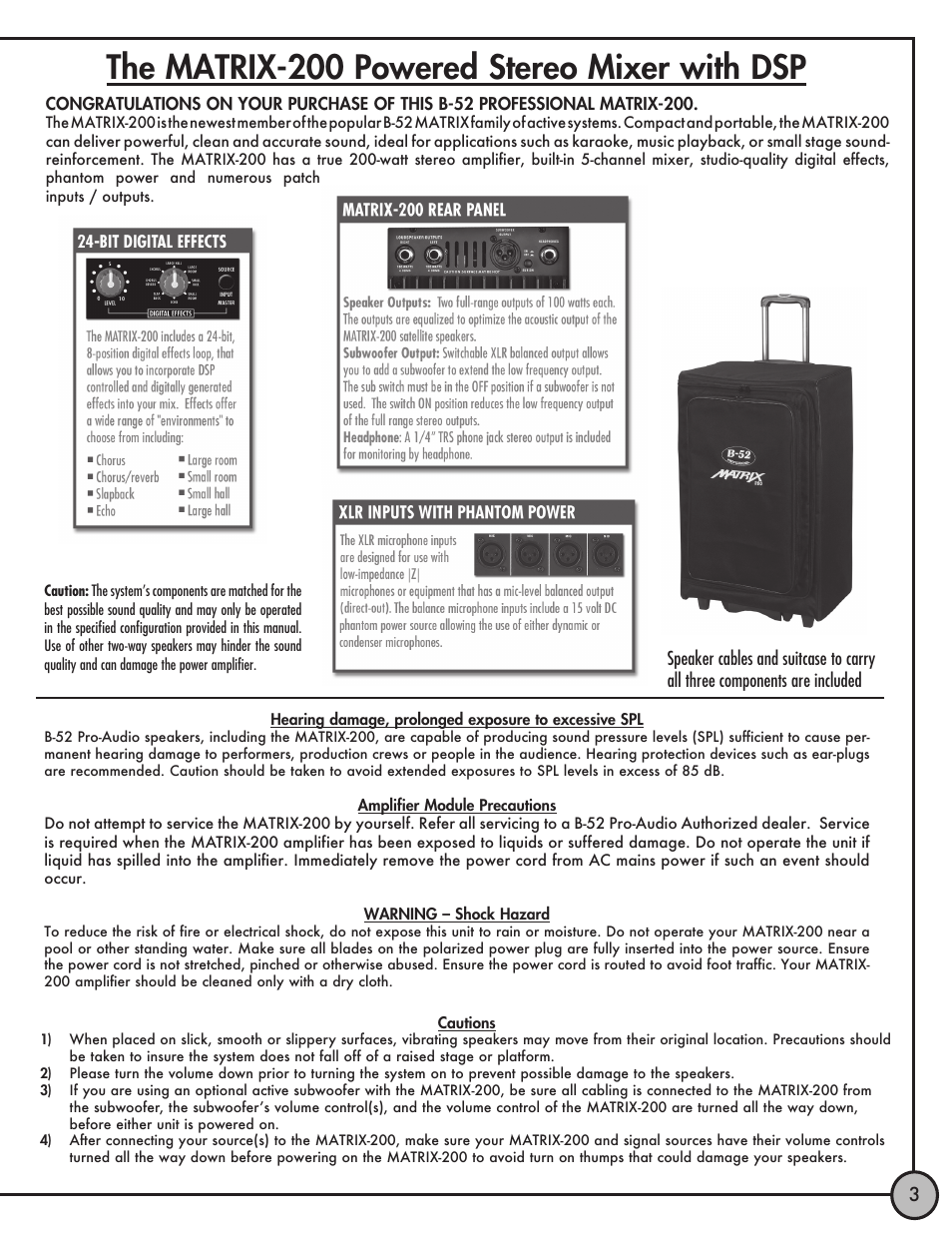 The matrix-200 powered stereo mixer with dsp | ETI Sound Systems, INC Matrix 200 User Manual | Page 3 / 8