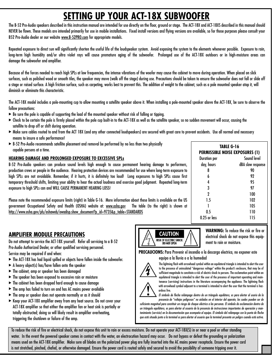 Setting up your act-18x subwoofer, Amplifier module precautions | ETI Sound Systems, INC ACT-18X User Manual | Page 3 / 8