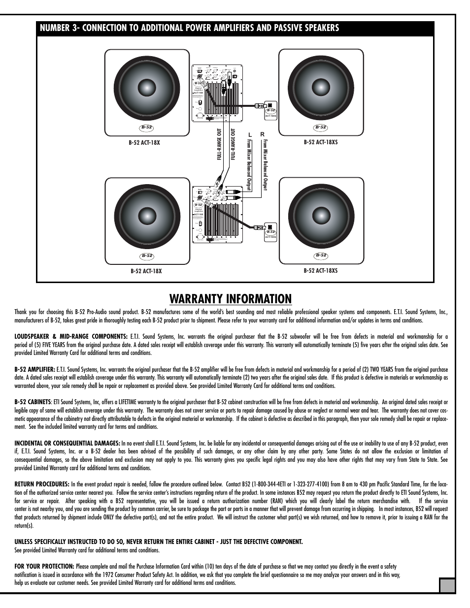 Warranty information | ETI Sound Systems, INC ACT-18X User Manual | Page 7 / 8
